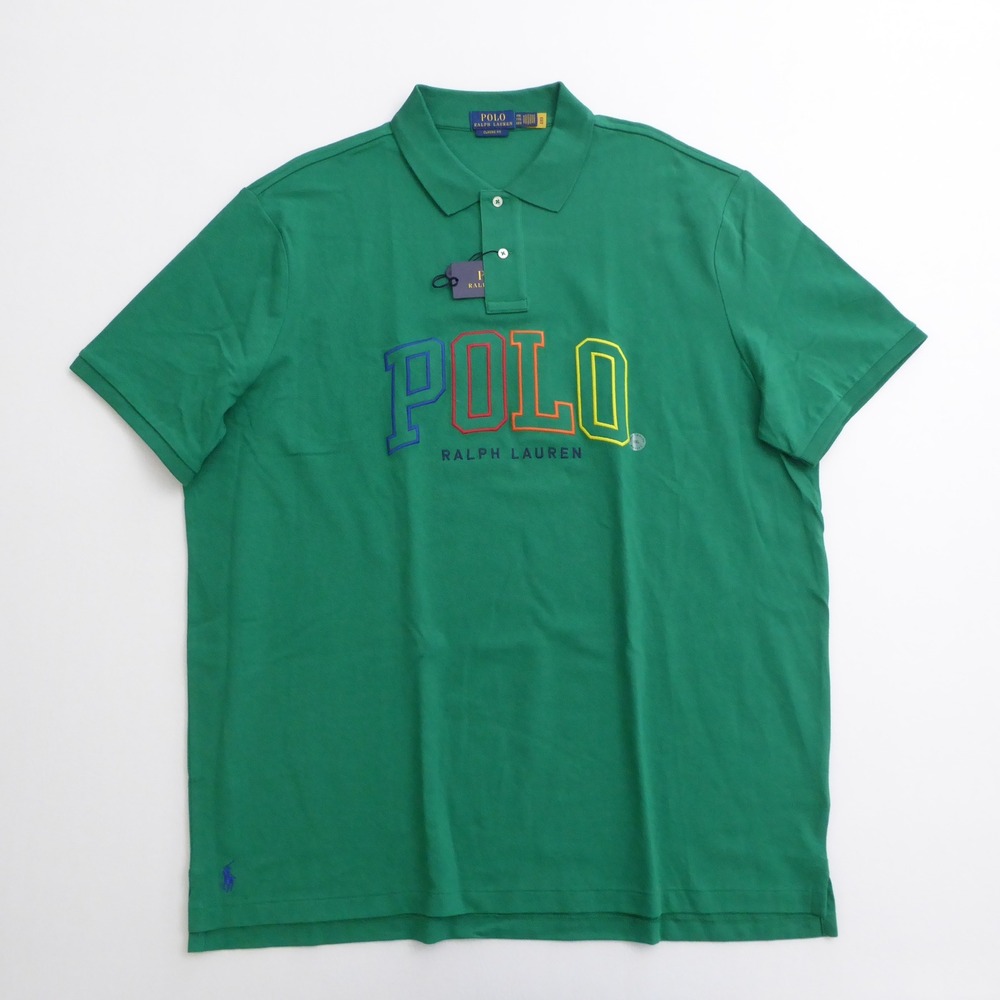 Polo Ralph Lauren Mens Polo Shirt Green Big Spell Out Logo Mesh Size XXL Classic